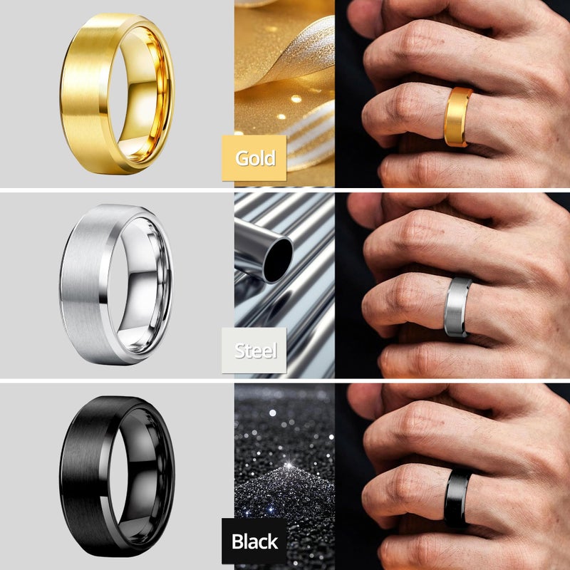 Jstyle Stainless Steel Rings for Men Wedding Ring Cool Simple Band 8 MM 3 Pcs A Set Size 10.5 - Image 5